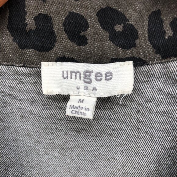 UMGEE Jacket Womens Medium Gray Leopard Print Denim Snap Pockets Everyday Casual - Picture 5 of 9